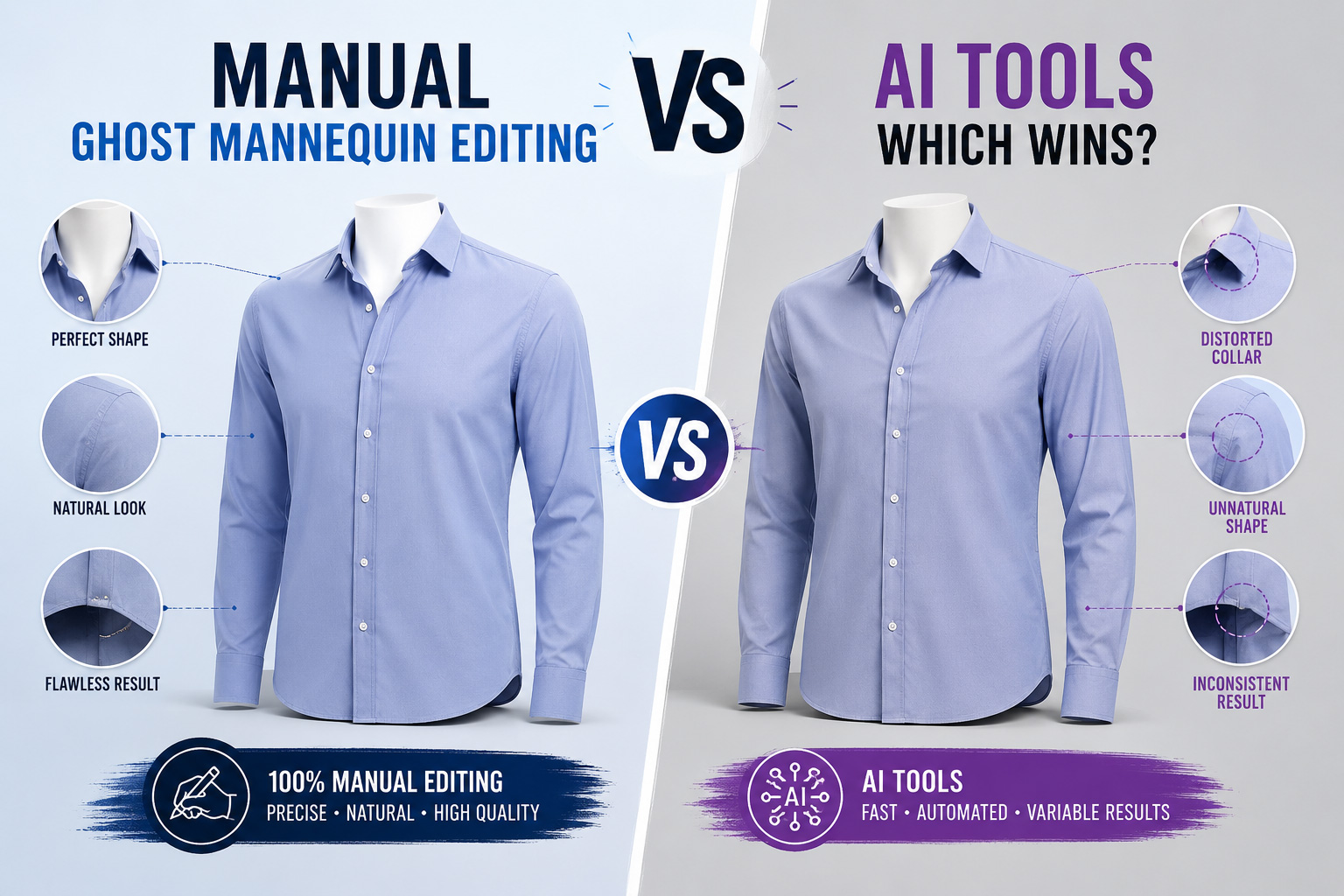 Manual Ghost Mannequin Editing vs AI Tools: Which Wins?