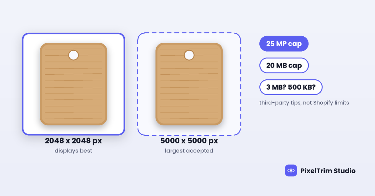 Wooden cutting board in two square frames, 2048 px and 5000 px, with chips for 25 MP and 20 MB caps
