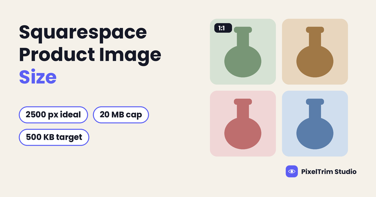 Four ceramic vases in equal square tiles beside chips for 2500 px ideal, 20 MB cap and 500 KB target